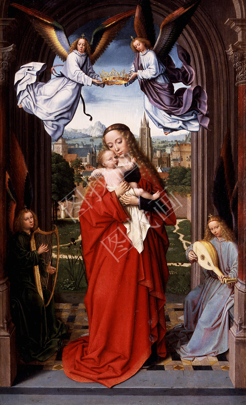 荷兰 杰拉德·大卫 圣母子与四位天使 20x33cm